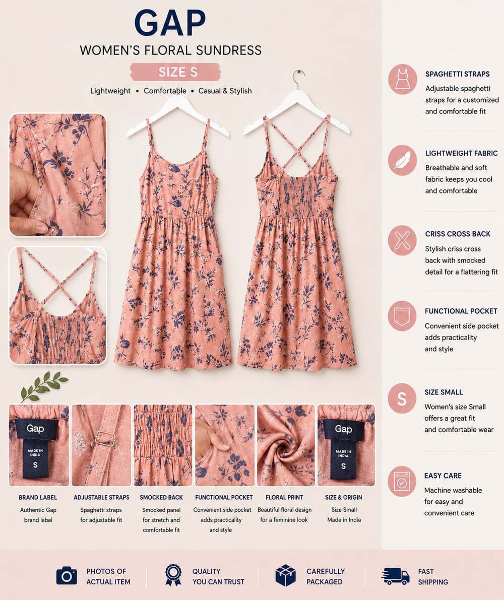 Gap Women's Floral Print Spaghetti Strap Sundress with Smocked Back and Pockets,